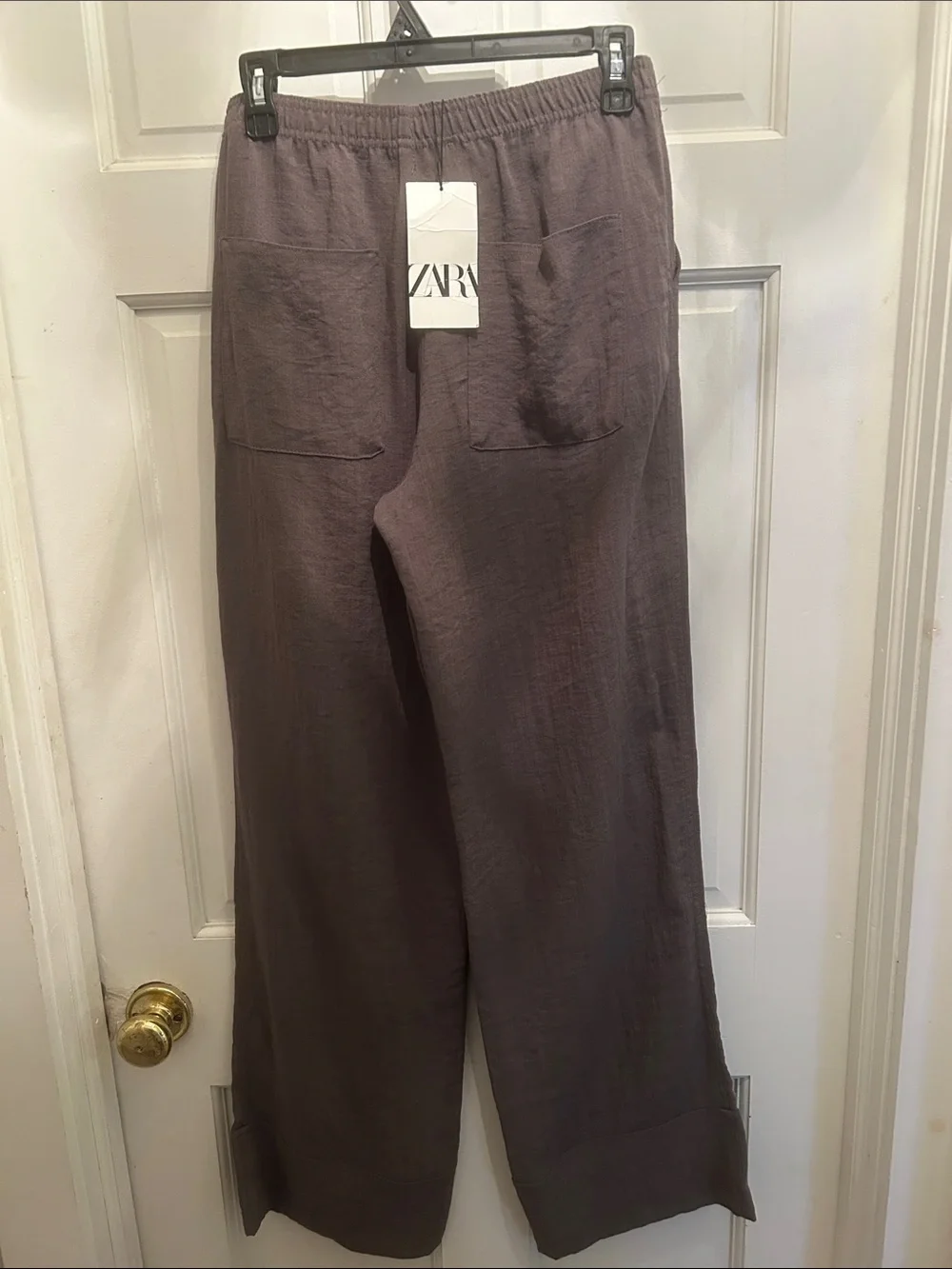Zara Linen Wide Leg  Elastic Waist Pants in Mauve Brown